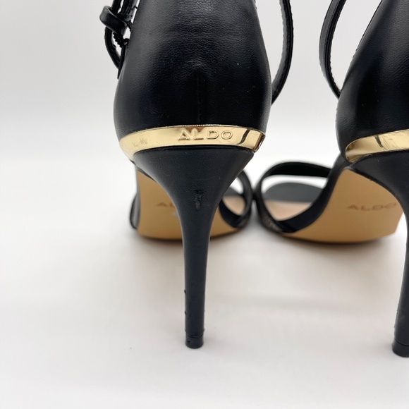 Aldo Women’s Black Ankle Strap Heels Size 6.5M Rhinestone Open Toe Stiletto Sa - Picture 6 of 13